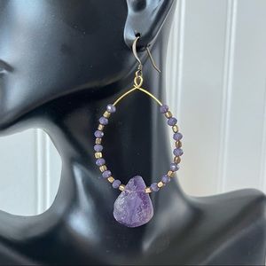 Handmade amethyst & brass hoop earrings